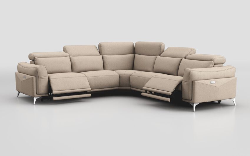 Cream Fabric Gattolino 2 Corner 2 Power Sofa with Manual Head Tilt