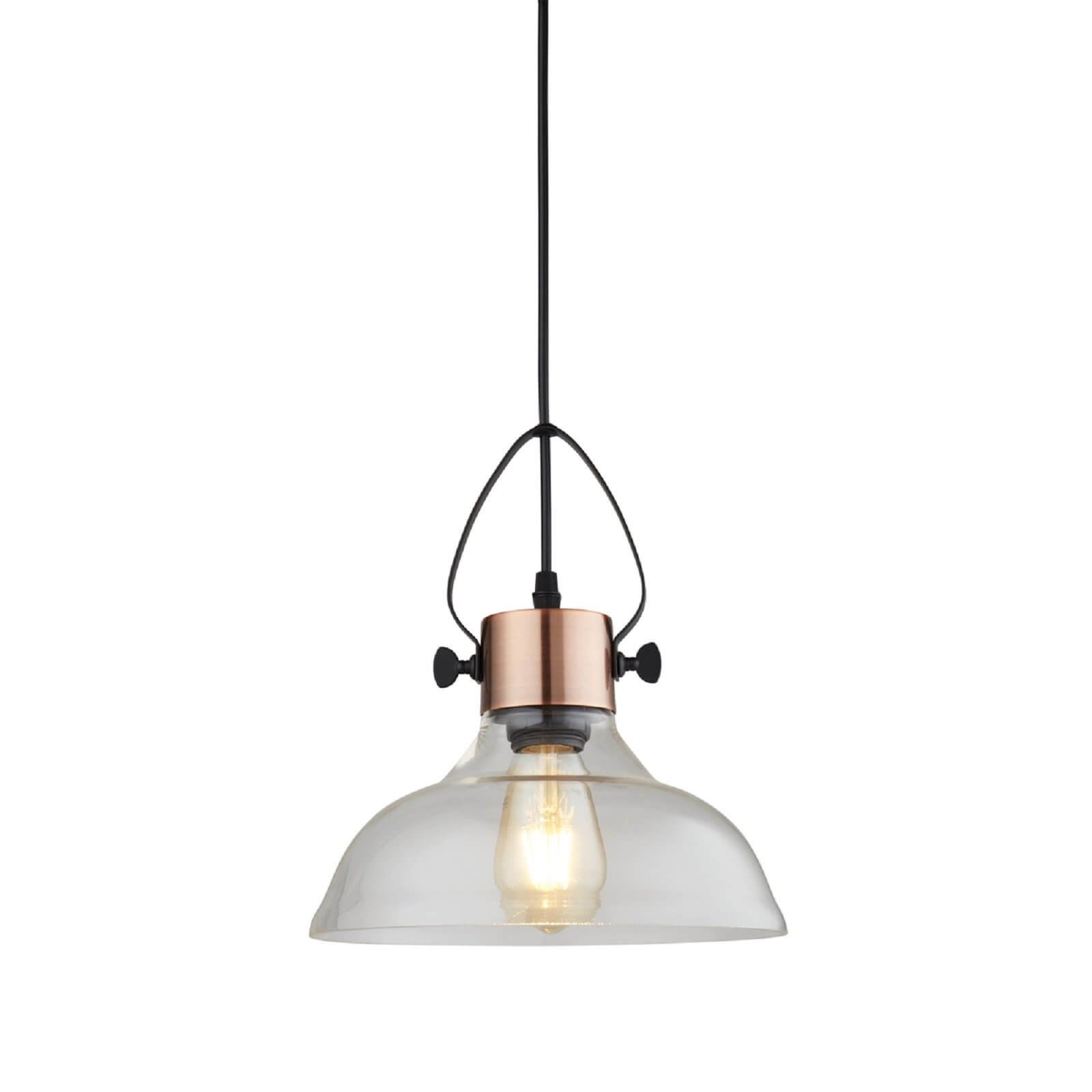Lorne 1 Light Glass Pendant Light - Antique Copper and Black