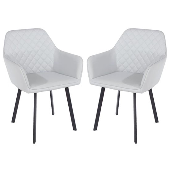 Arturo Grey PU Dining Armchairs With Black Metal Leg In Pair