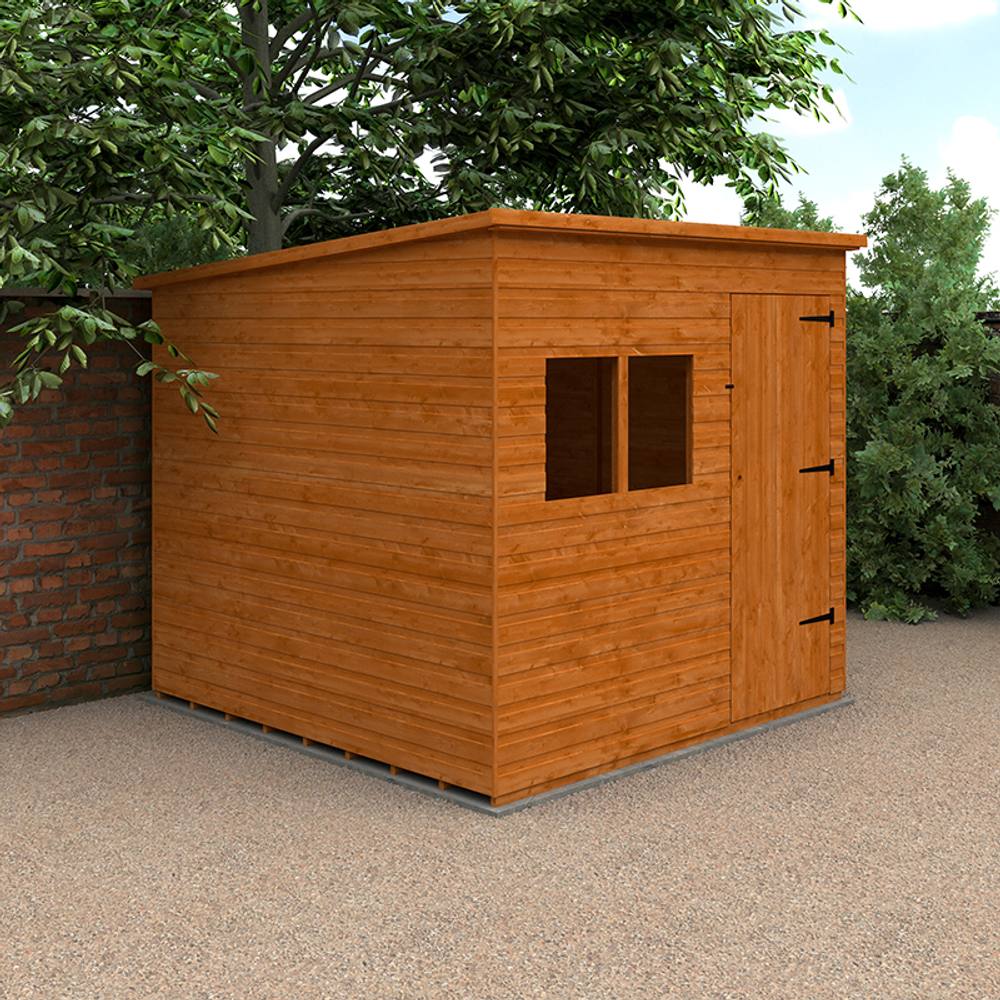 Buttercup Farm 8 x 8 Feet Deluxe Pent 12mm Shed - Solid Wood/Softwood/Pine in Burnt Orange 2