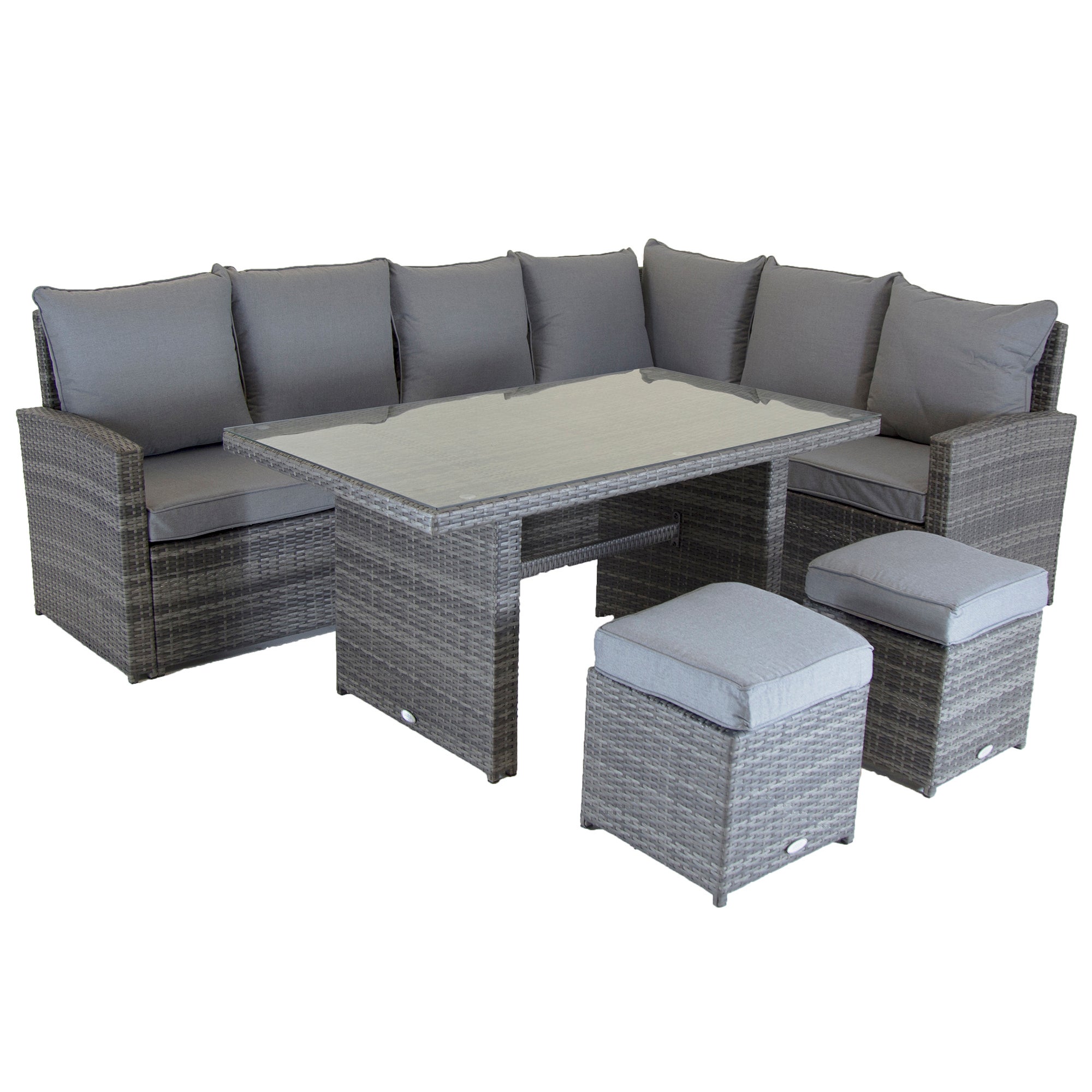 Rattan 6 Seater Grey Dining Set Light Grey