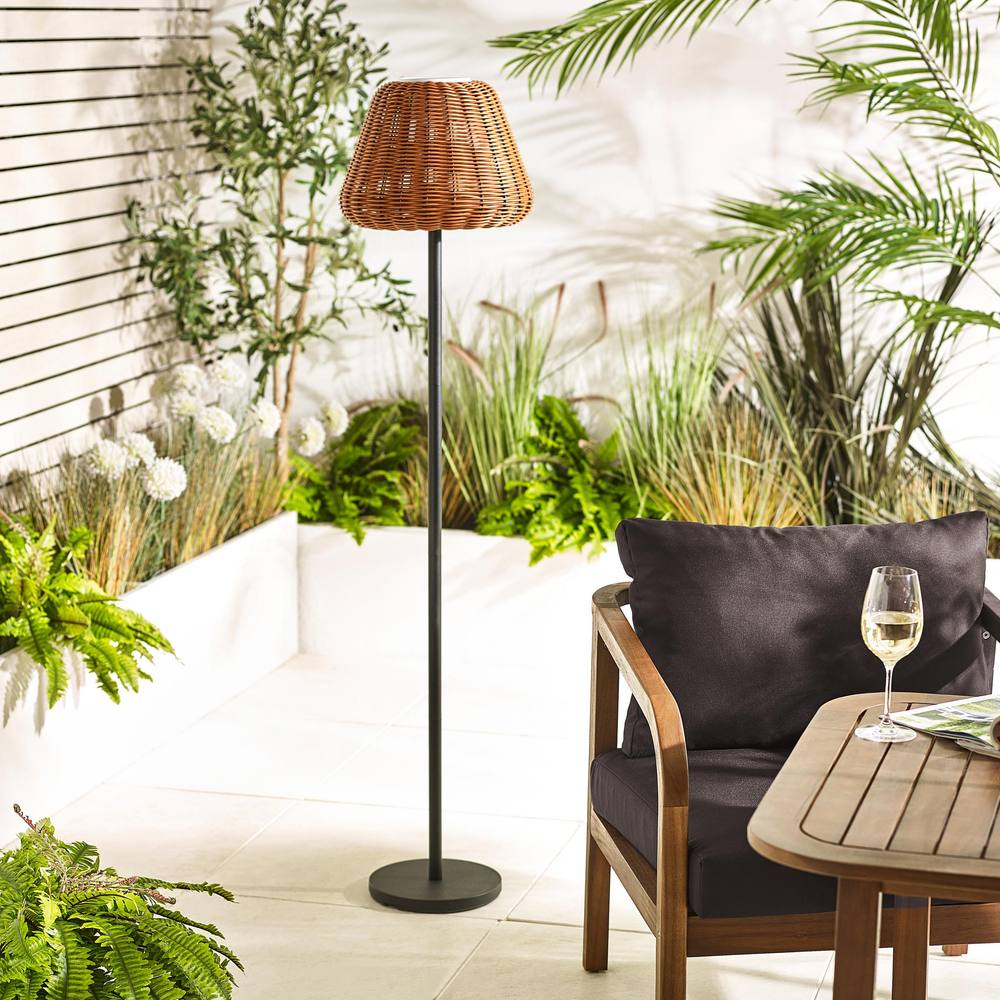 FurnitureboxUK Sundara Rattan Solar Outdoor Floor Light in Black
