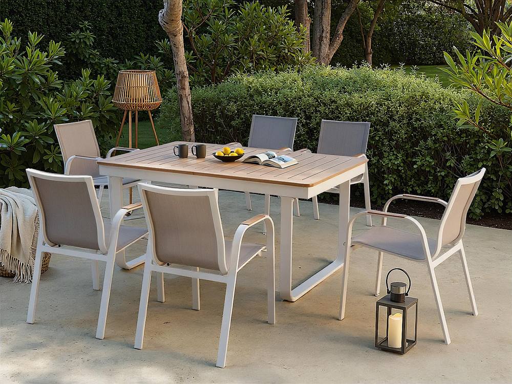 Vente-unique Extendable Aluminium Garden Table L.61/246 Cm - Light Natural and in Light Oak