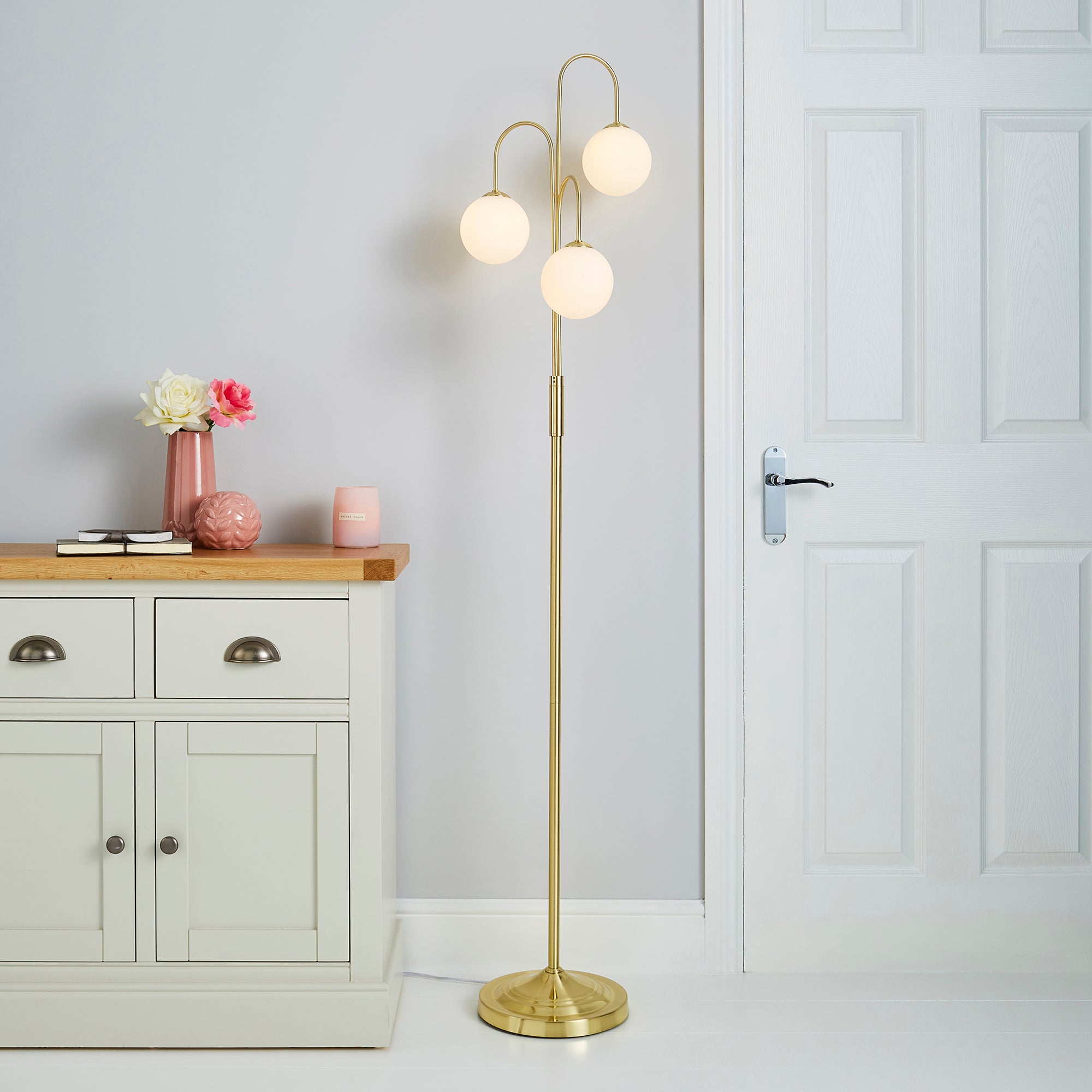 Gigi 3 Light Gold Floor Lamp White