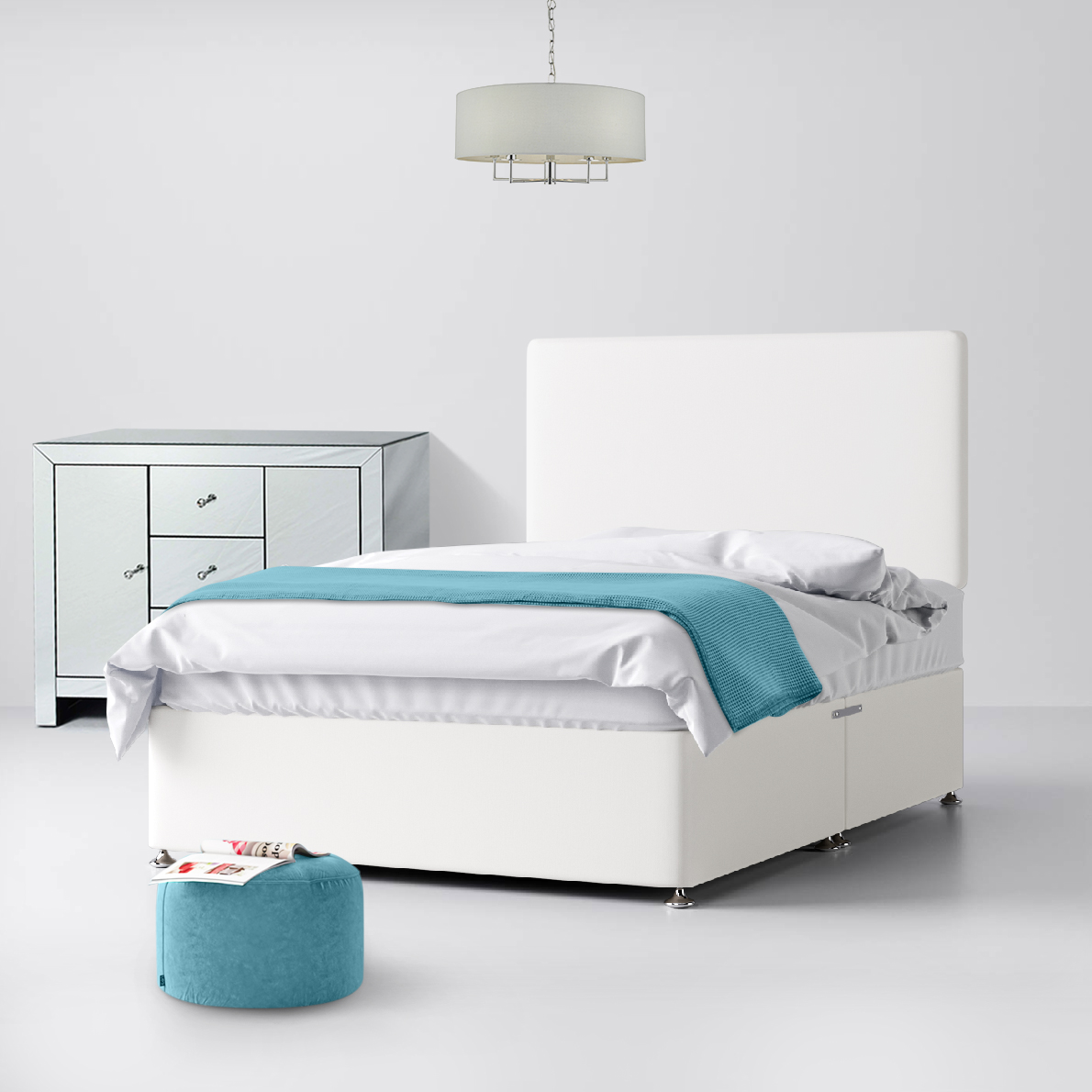 Cornell Plain White Fabric Ottoman Divan Bed - 4ft Small Double