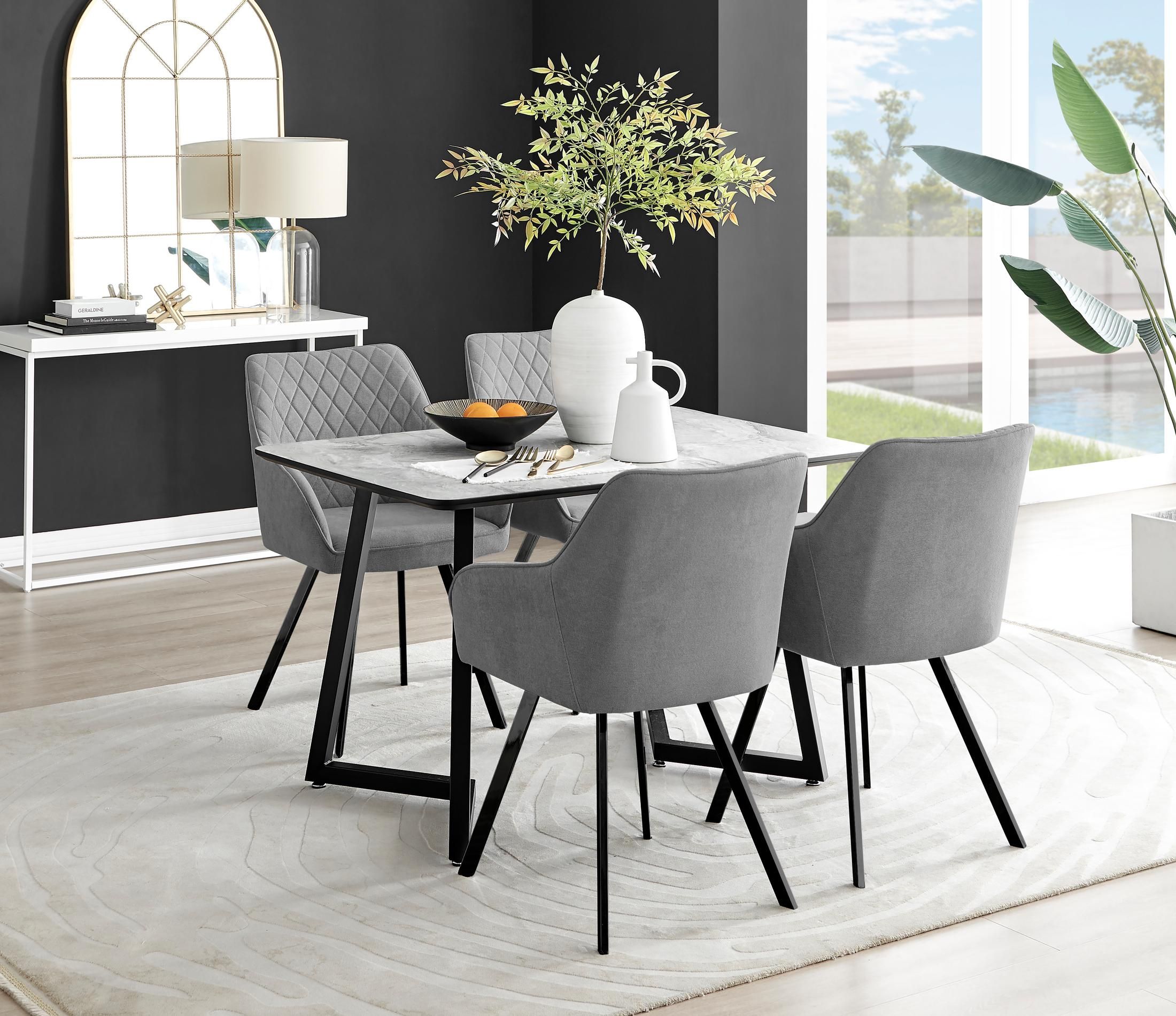 FurnitureboxUK Carson White Marble Effect Dining Table & 4 Falun Black Leg Chairs in Dark Grey