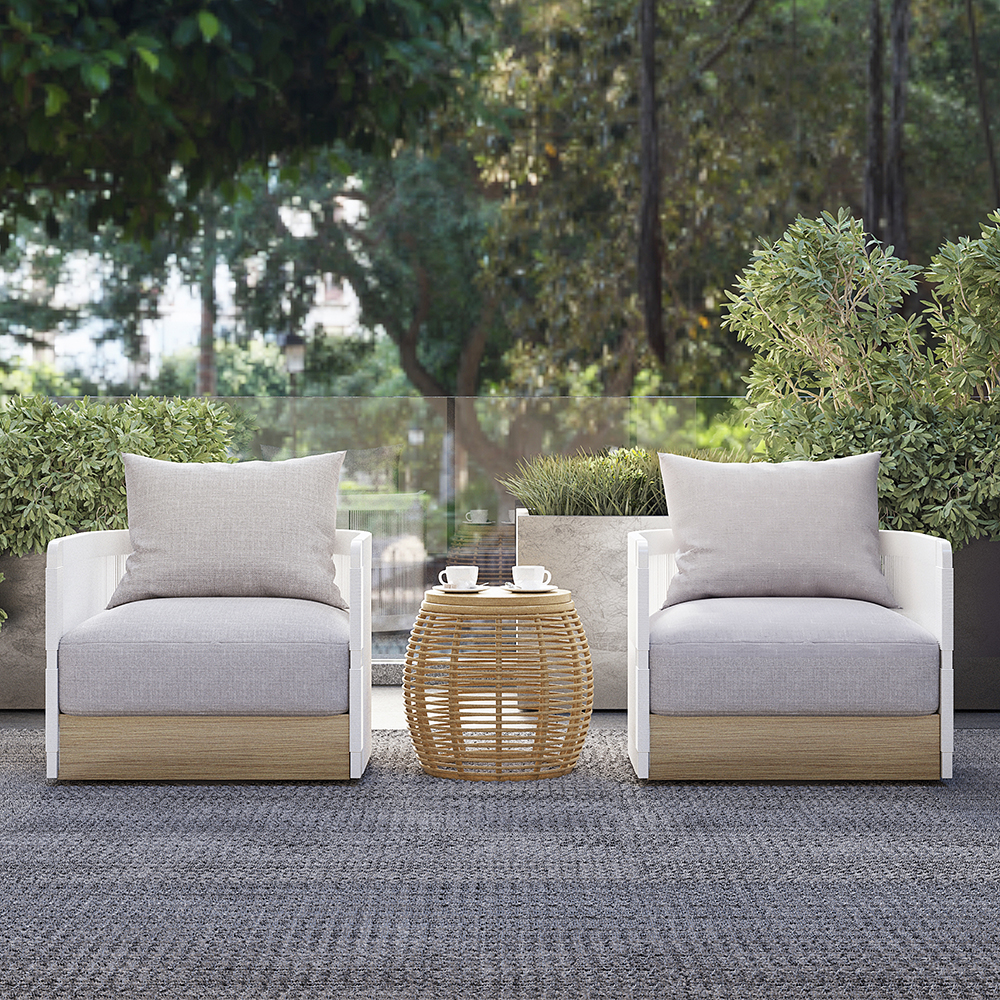 Costra Garden Aluminium & Rope Weave Swivel Lounge Chair in White, Set of 2
