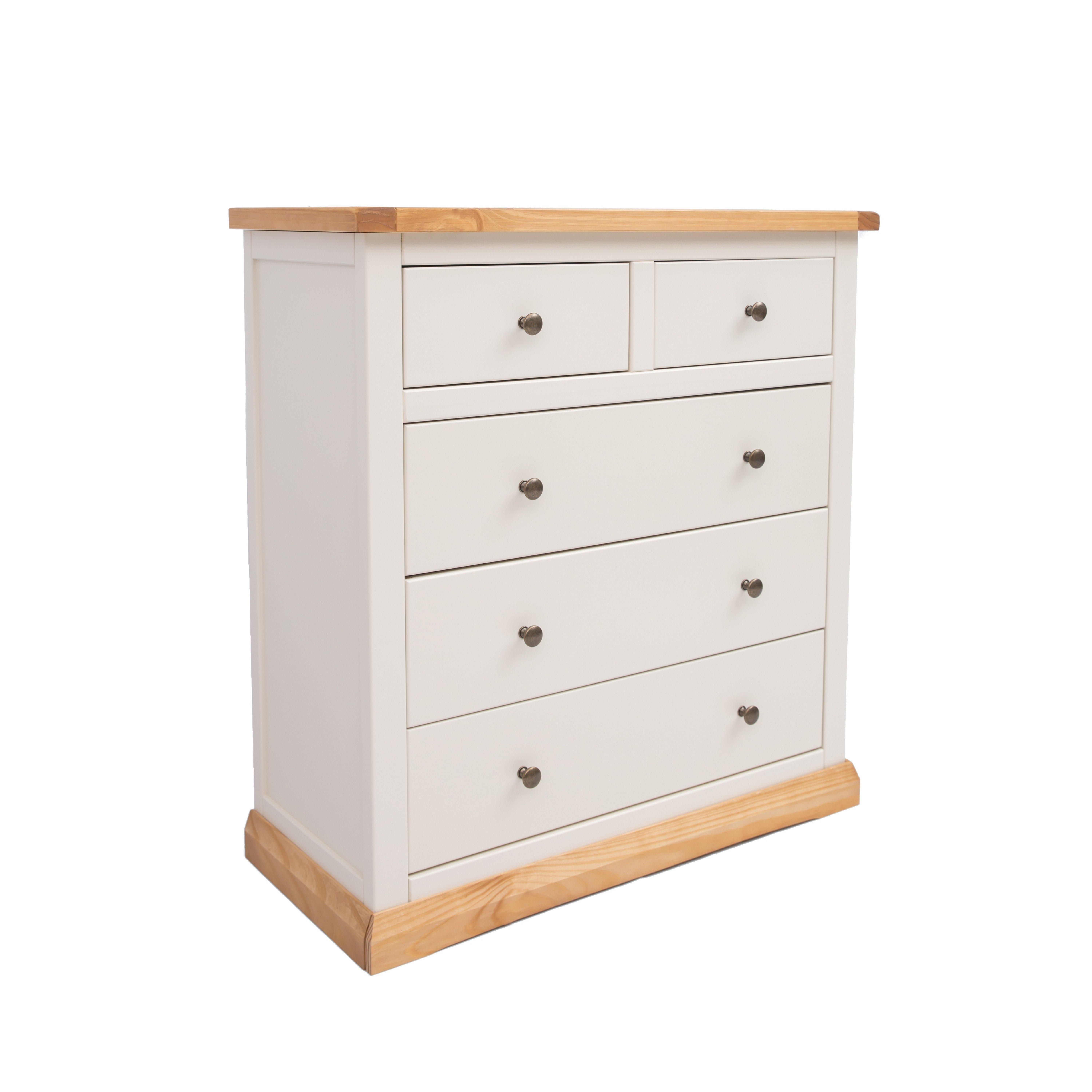 Cabinet Bits Trevi 5 Drawer Chest of Drawers Brass Knob in Off-White