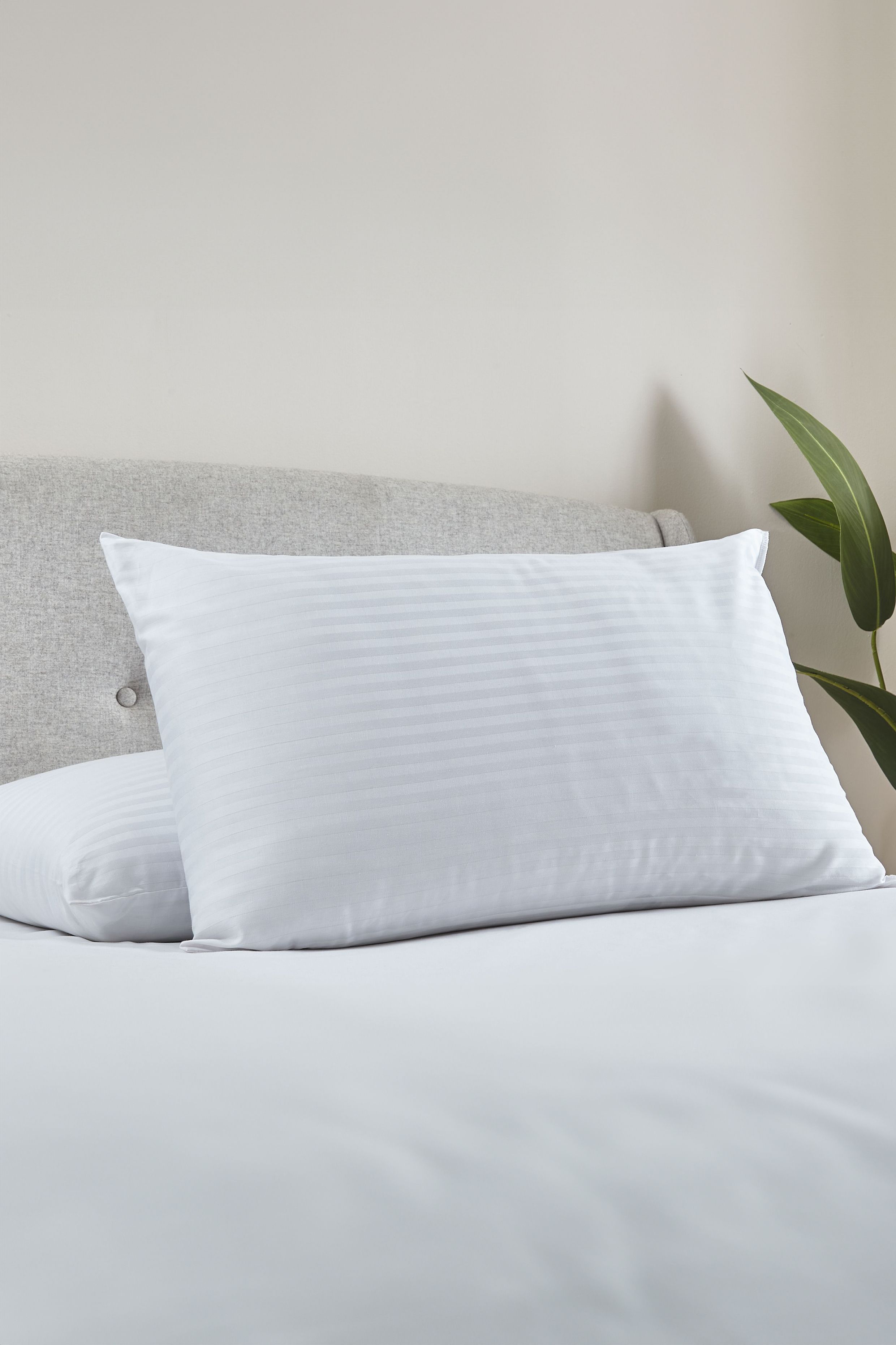 Catherine Lansfield '200 Thread Count Hotel Satin Stripe' Cotton Pillow Pair in White 2