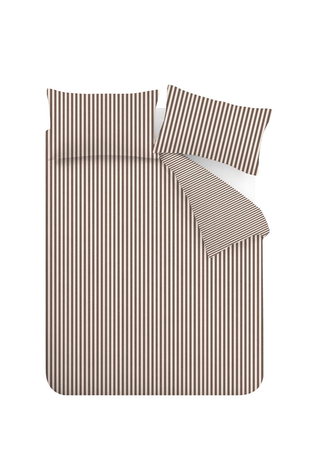 Catherine Lansfield Brushed Stripe 100% Cotton Duvet Cover Set in Chocolate 5