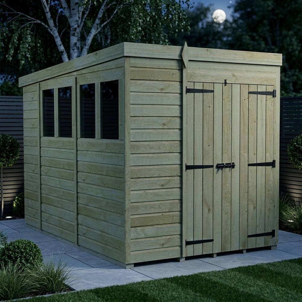 Buttercup Farm 6ft x 10ft Pent Garden Shed Double Door With Windows - Timber in Brown 3