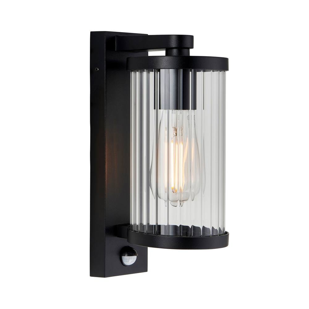 Netlighting Newcombe Outdoor Modern Wall Lamp Matt Black & Clear Ribbed Glass E27