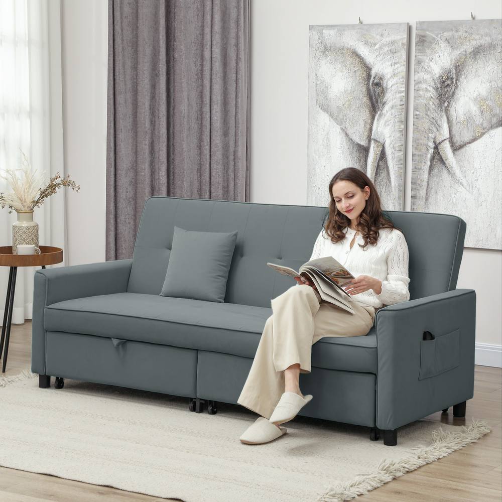 HOMCOM Reversible L-Shaped Sectional Sofa Bed with Cushions in Grey