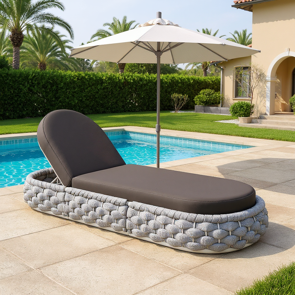 Cocaro Garden Aluminium & Rope Weave Adjustable Chaise Lounge in Grey