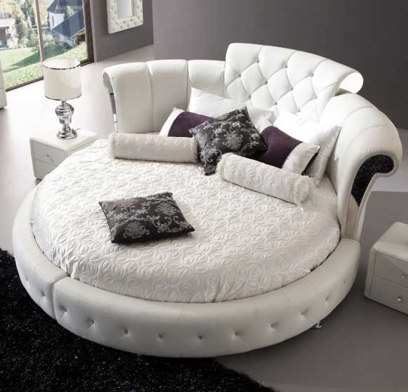 Romantica Round Chesterfield Style Bed In White Bonded Leather