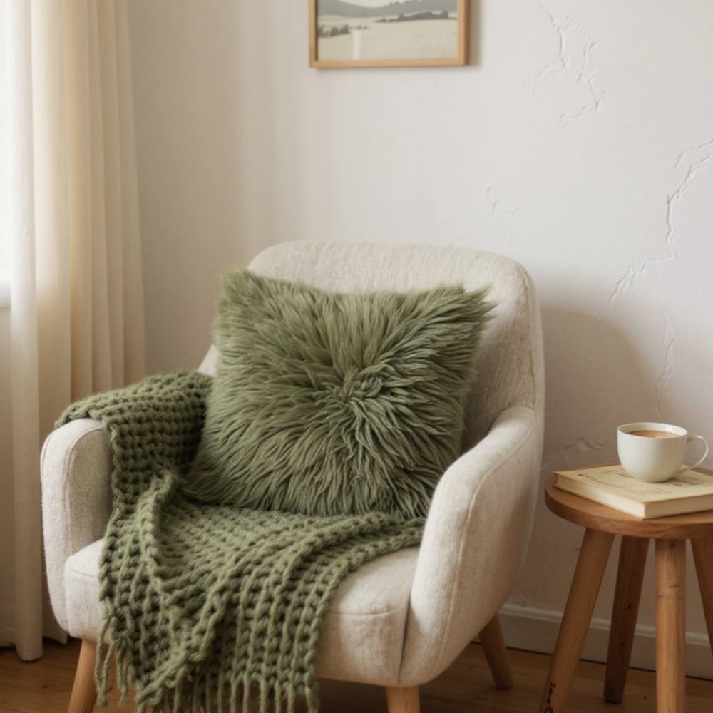 Infinity Leather Natural Sheepskin Real Wool Cushion in Green