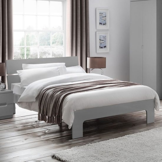 Arden Wooden Double Bed In Grey High Gloss