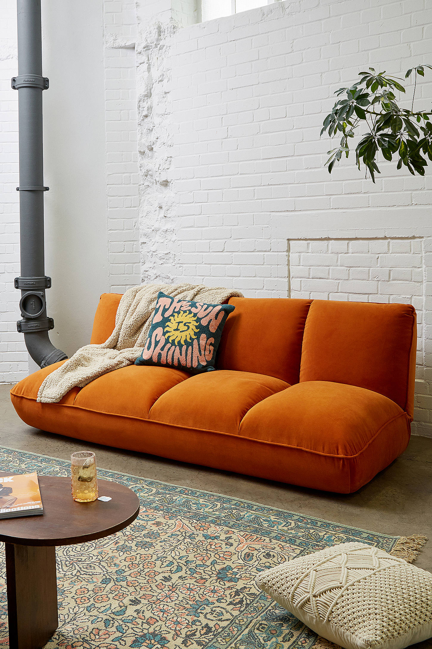 Theo Orange Velvet XL Sofa Bed - Orange