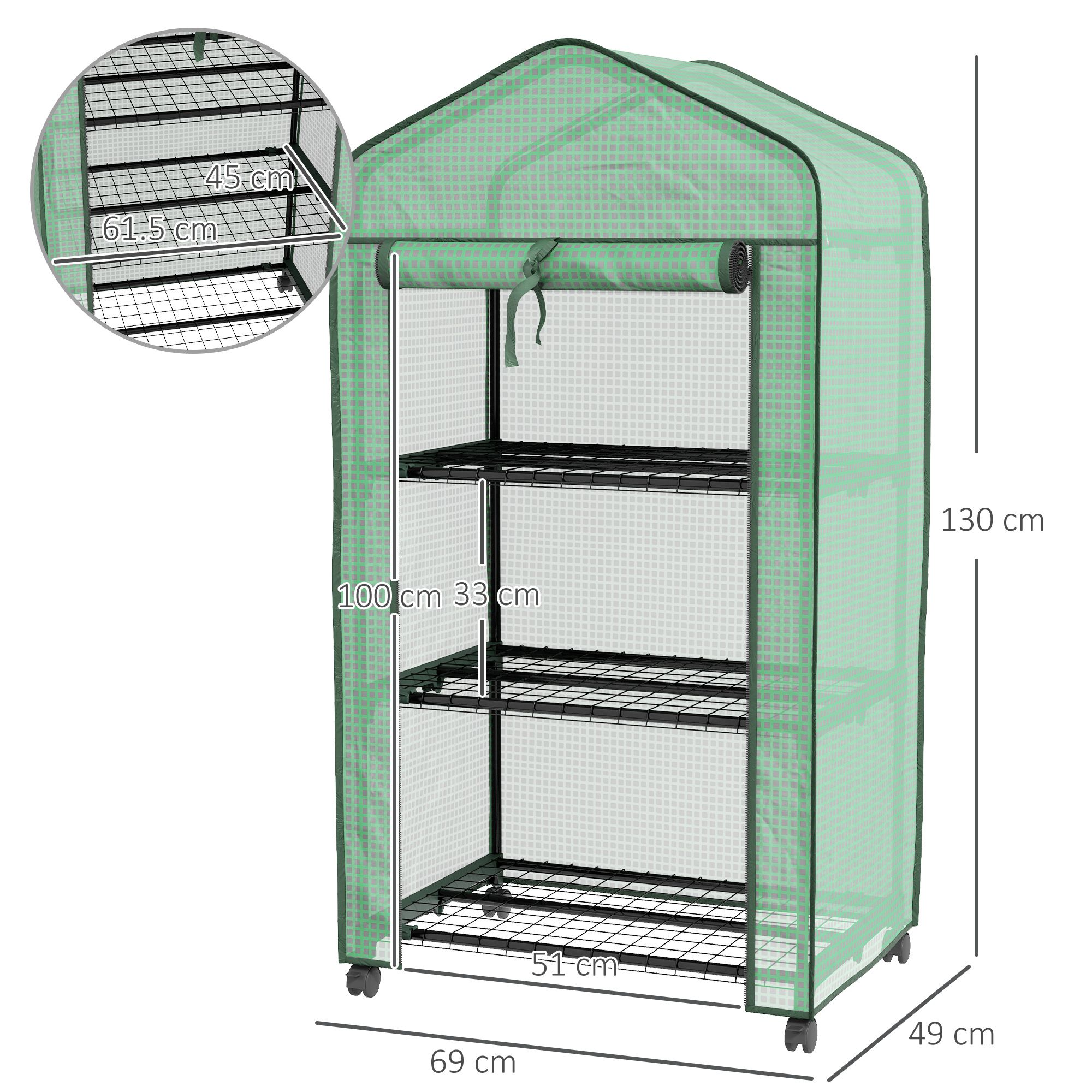 OUTSUNNY Portable Mini Greenhouse with Roll-up Door & Wheels, Green 3