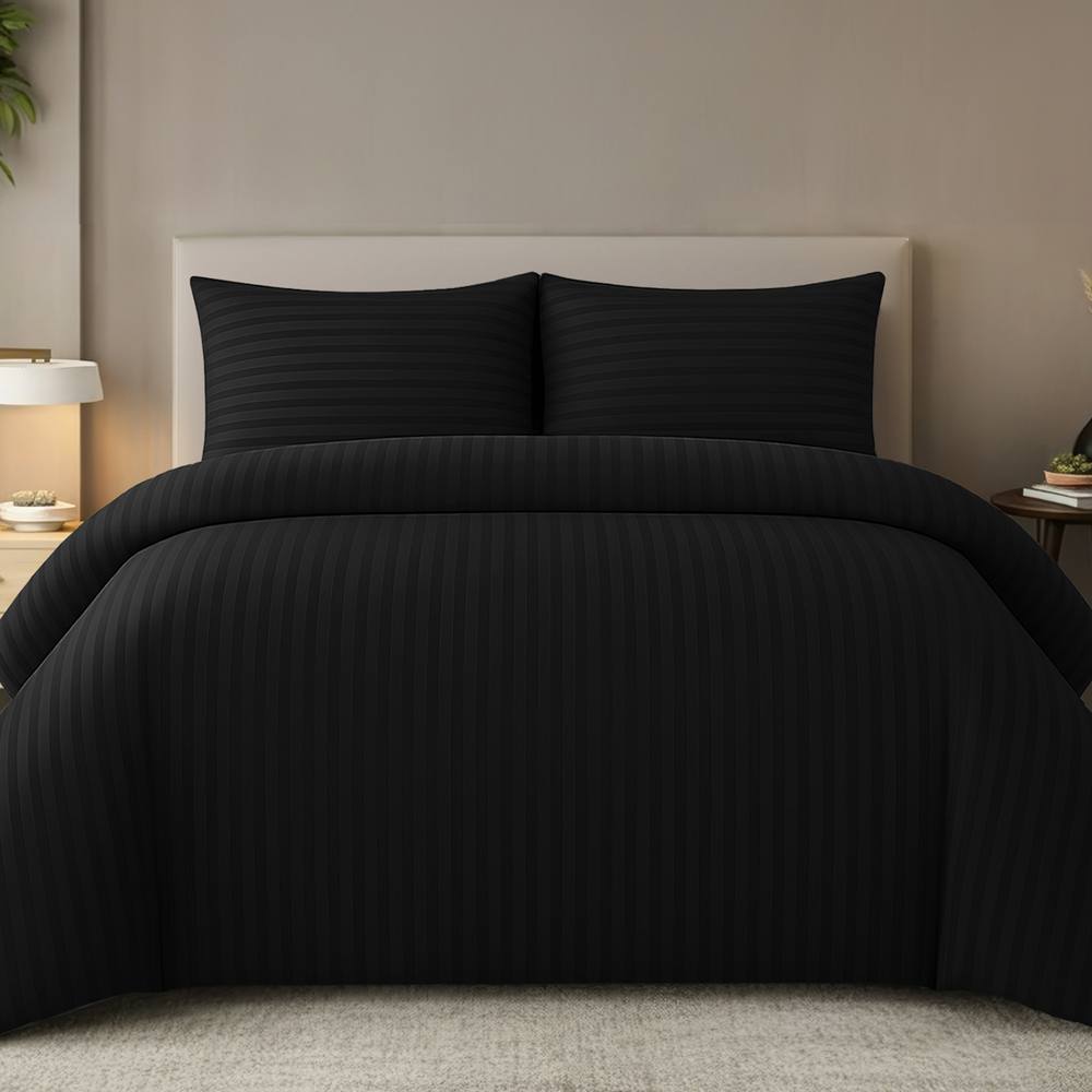 Grace Embossed Satin Stripe Duvet Cover Sets in Black