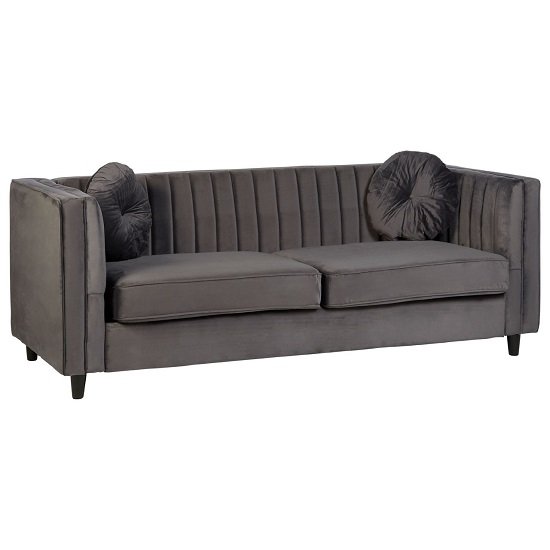 Lismore Contemporary 3 Seater Sofa In Grey Velvet