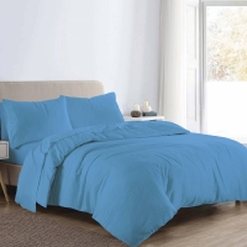 Homes-Linen Flannelette Plain Reversible Duvet Cover Set with Pillowcases in Blue