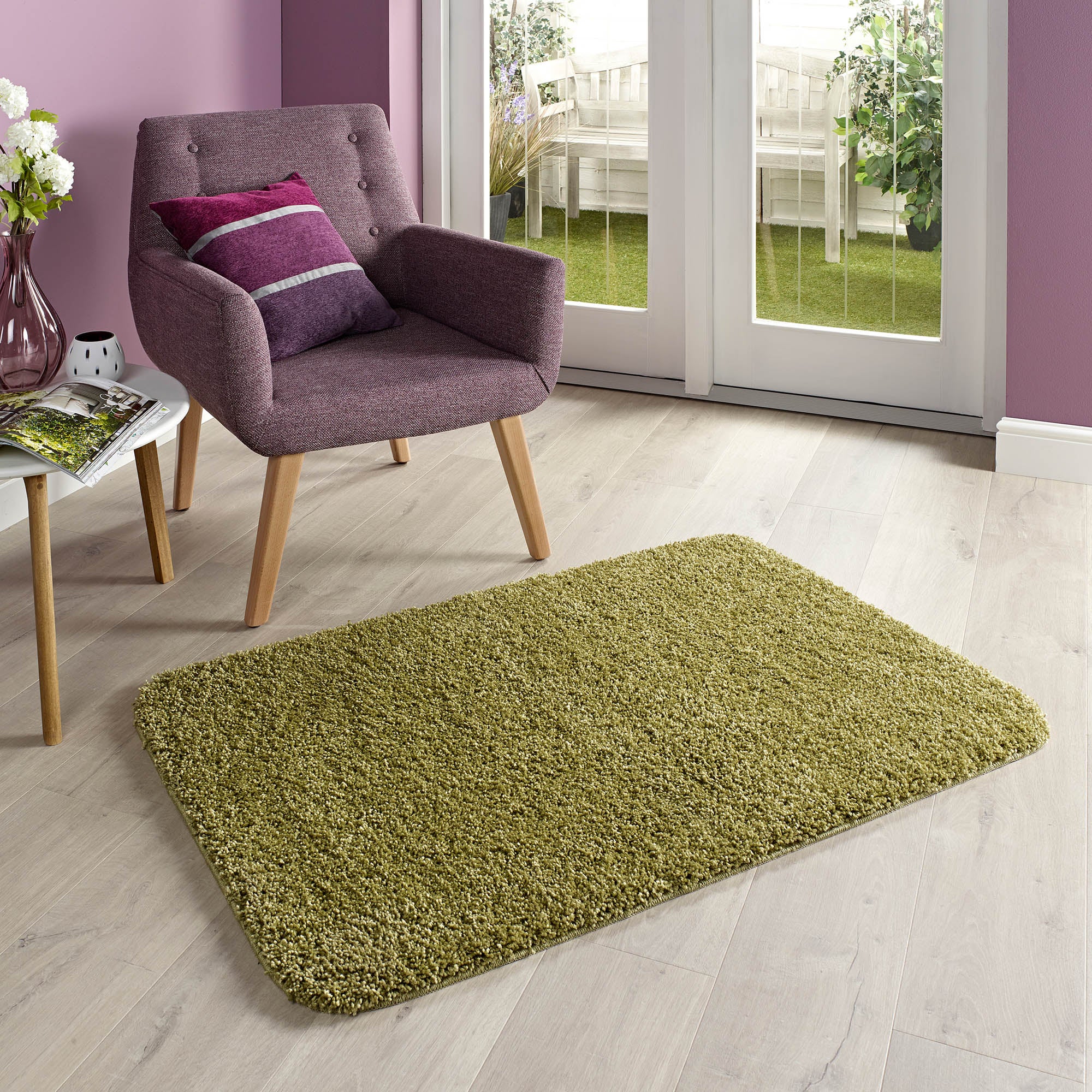 Marvel Shaggy Washable Rug Olive (Green)
