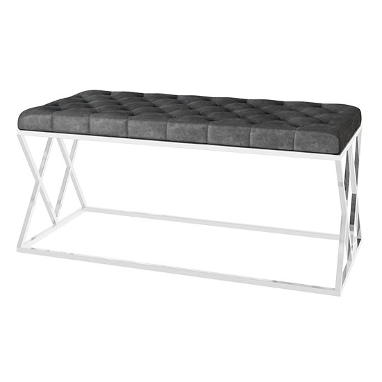 Adele Velvet Fabric Upholstered Dining Bench In Dark Grey