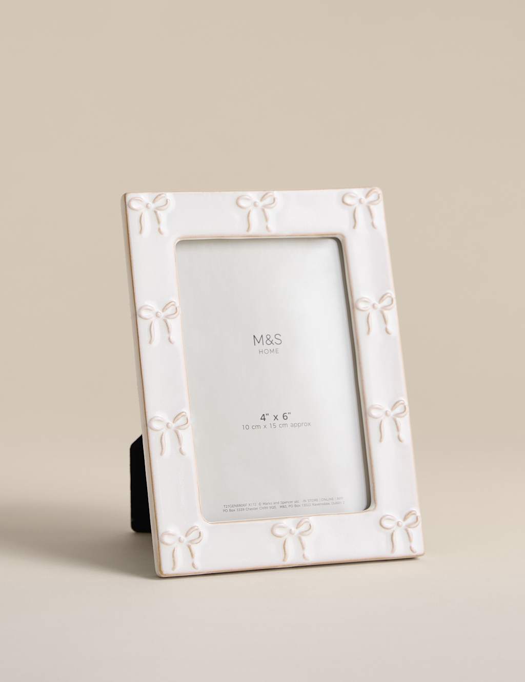 M&S Ceramic Bow Photo Frame 4x6 inch White
