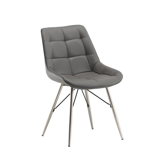 Serbia Dining Chair In Grey Faux Leather With Chrome Legs