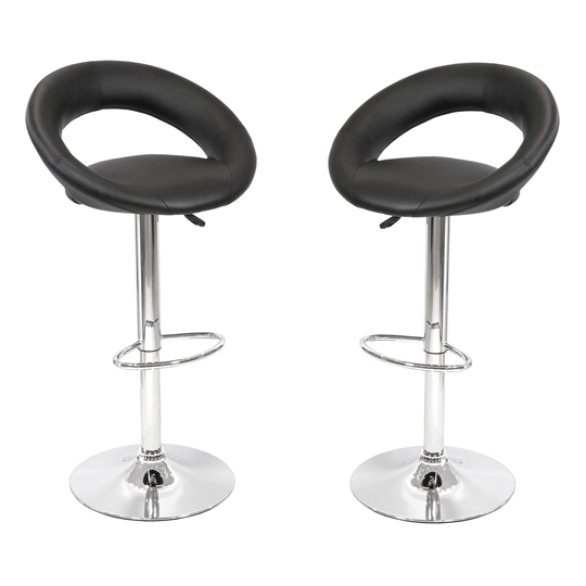 New Moon Black Leather Bar Stool In Pair