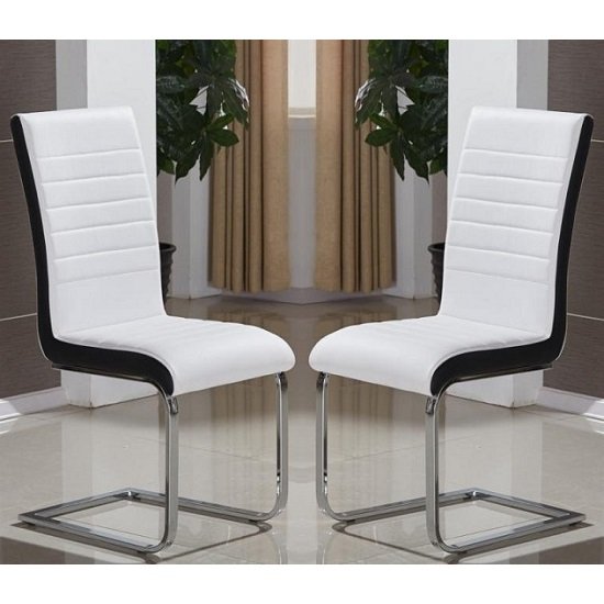Symphony Dining Chair In White And Black PU In A Pair