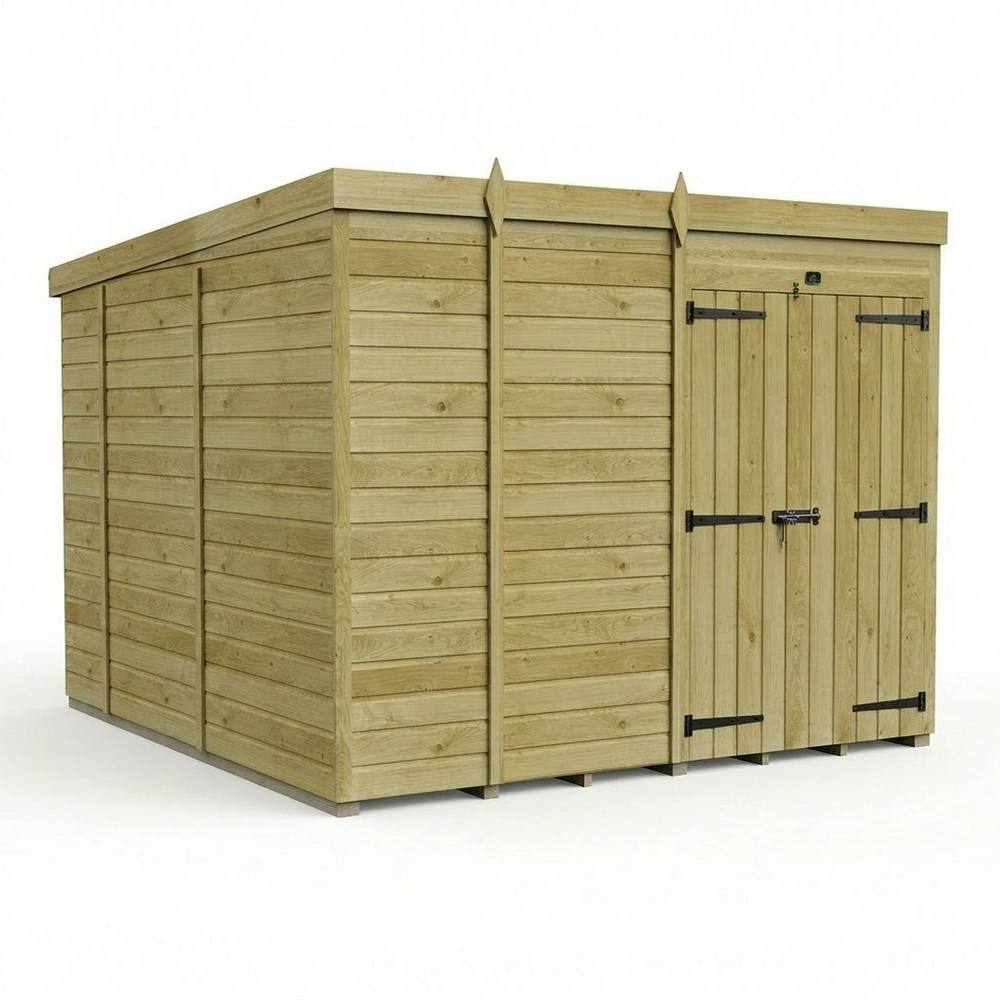 Buttercup Farm 9ft x 10ft Pent Garden Shed Double Door No Windows - Timber in Brown