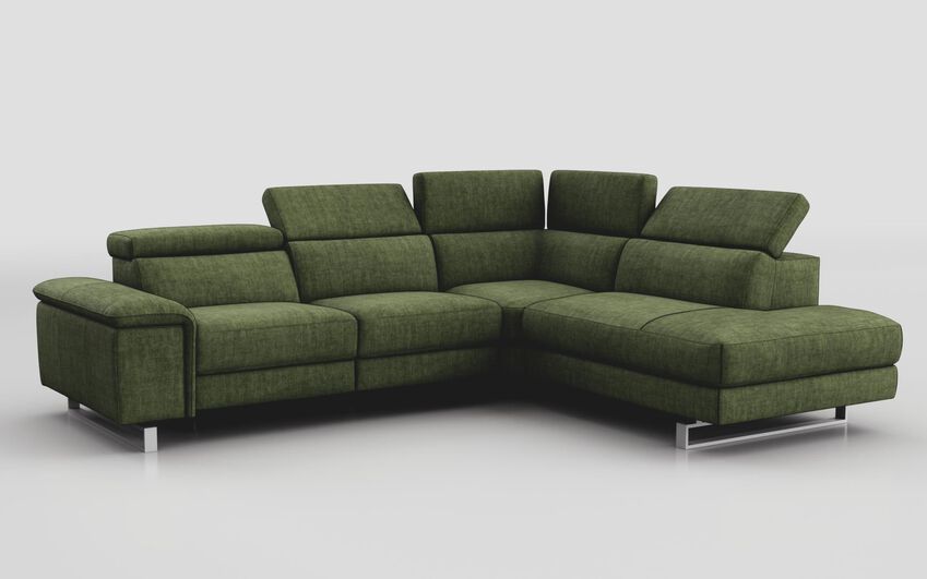 Green Fabric Viserba 3 Corner 2 Sofa with Right Hand Facing Chaise & Manual Head Tilt