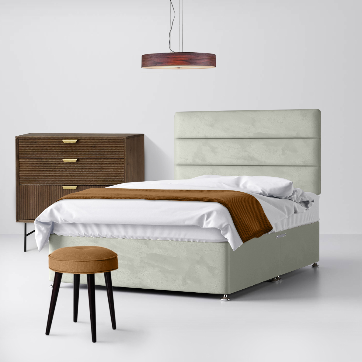 Cornell Lined Light Silver Velvet Fabric Ottoman Divan Bed - 4ft Small Double