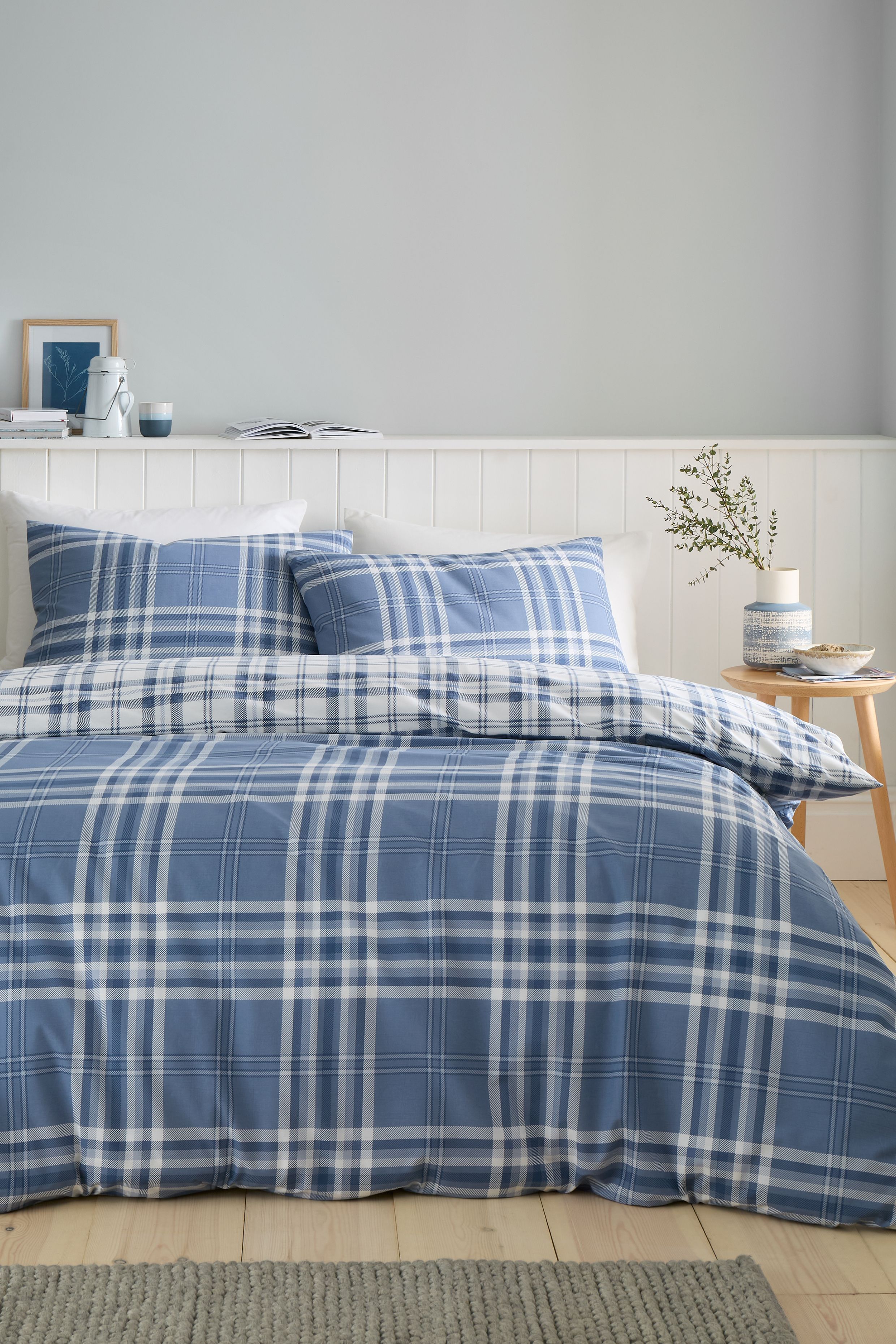 Catherine Lansfield 'Kelso Check' Reversible Duvet Cover Set in Blue