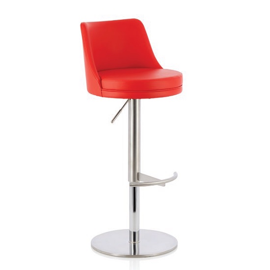 Niven Bar Stool In Red Faux Leather And Stainless Steel Base