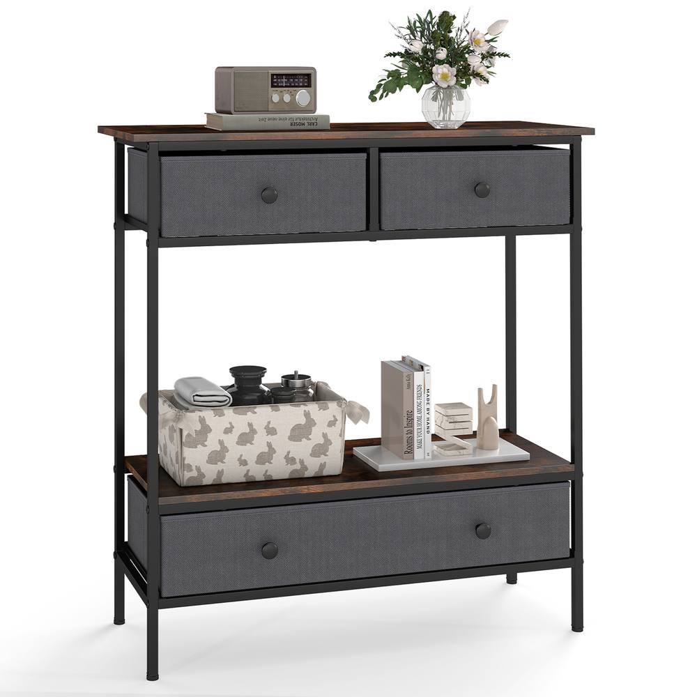 Costway Console Table Industrial Entryway Table Sofa Table Rustic Foyer Table in Brown