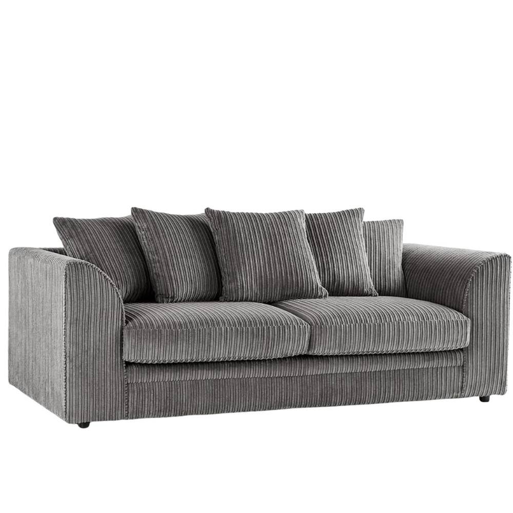Bliss Furniture Jumbo Cord Dylan 3 Seater Scatter Back Sofa in Grey, Stylish Comfort in Grey