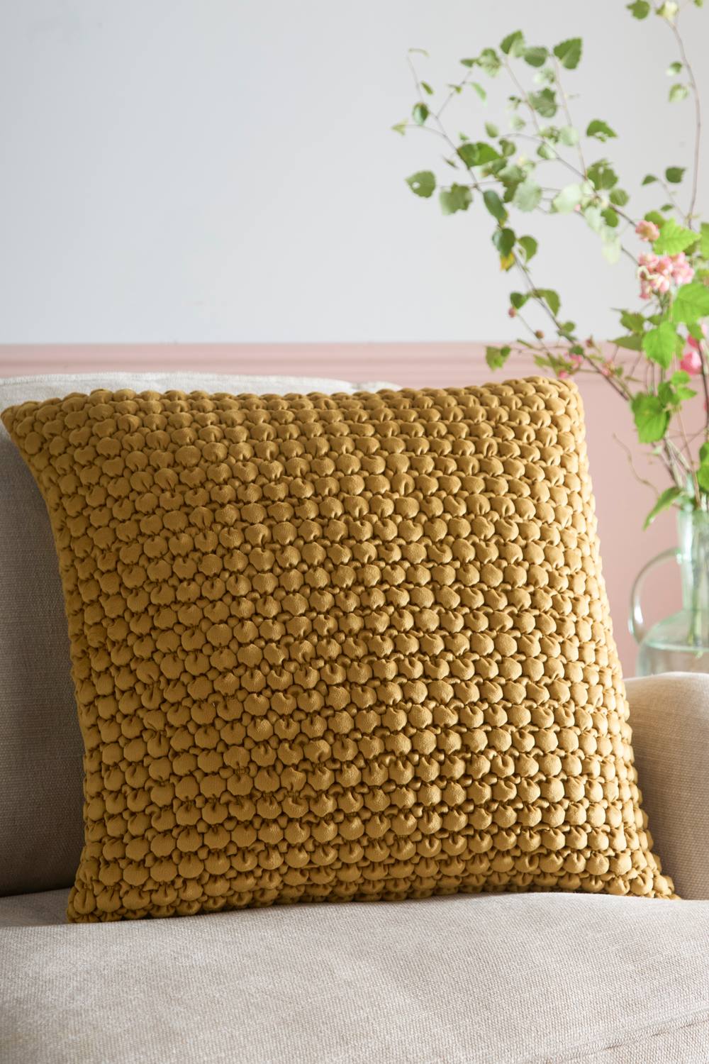 Appletree 'Bobble' Velvet Filled Cushion in Mustard