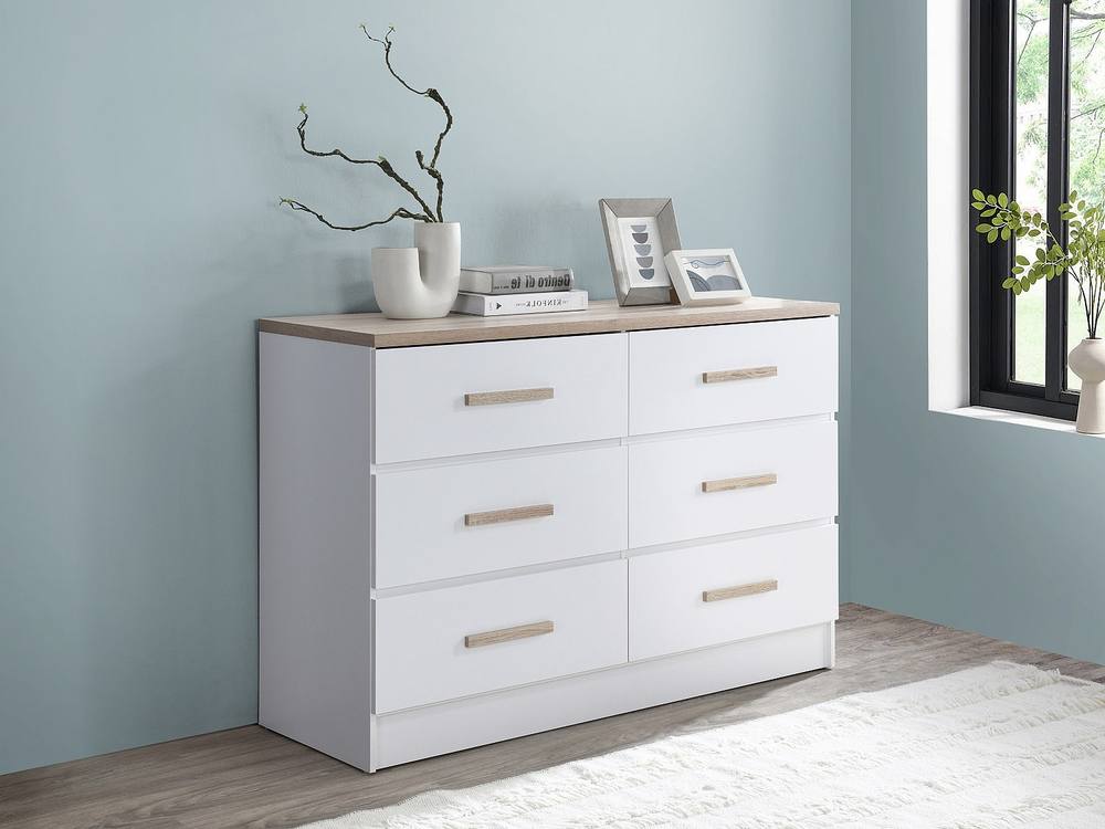 Vente-unique 6 - Drawer Chest - White & Natural - SKAIDO in Light Oak