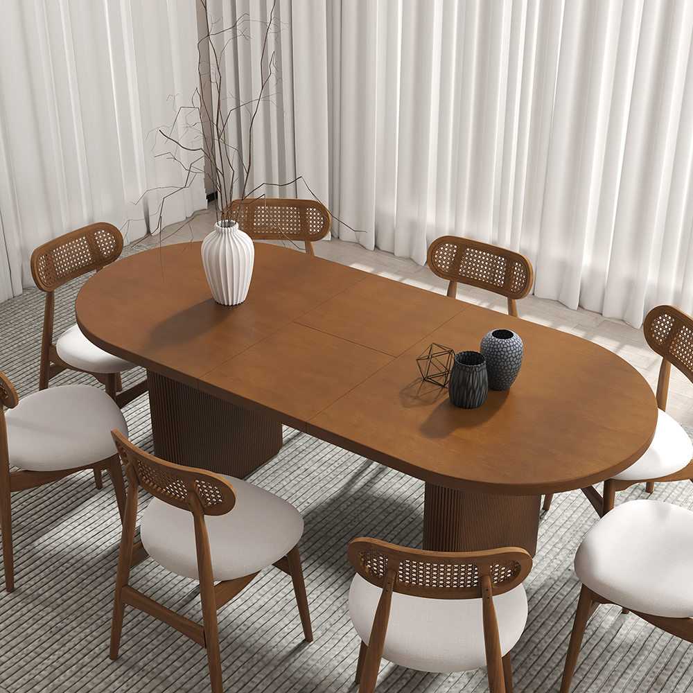 Japandi 160 cm - 200 cm Oval Extendable Dining Table Butterfly Leaf 6-8 Seater Walnut