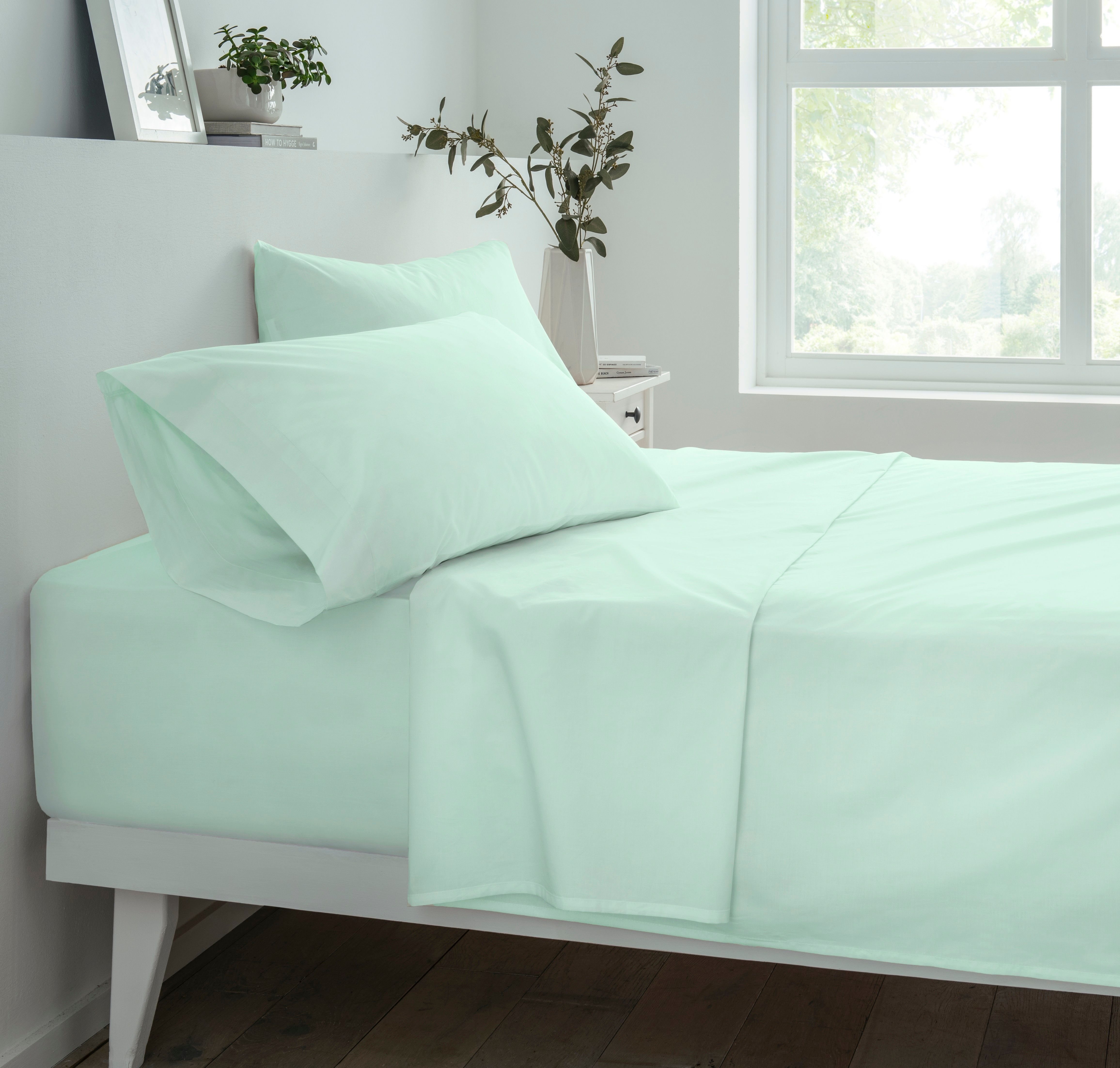 Smart Living Polycotton Bed Linen Luxury Fitted Bedsheet or Pillowcase Non Iron in Duck Egg Blue