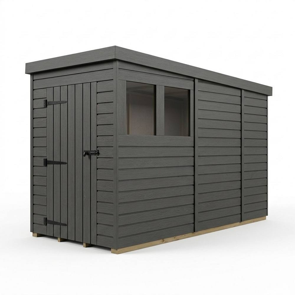 Buttercup Farm 4ft x 9ft Composite Pent Garden Shed Single Door With Windows - Grey