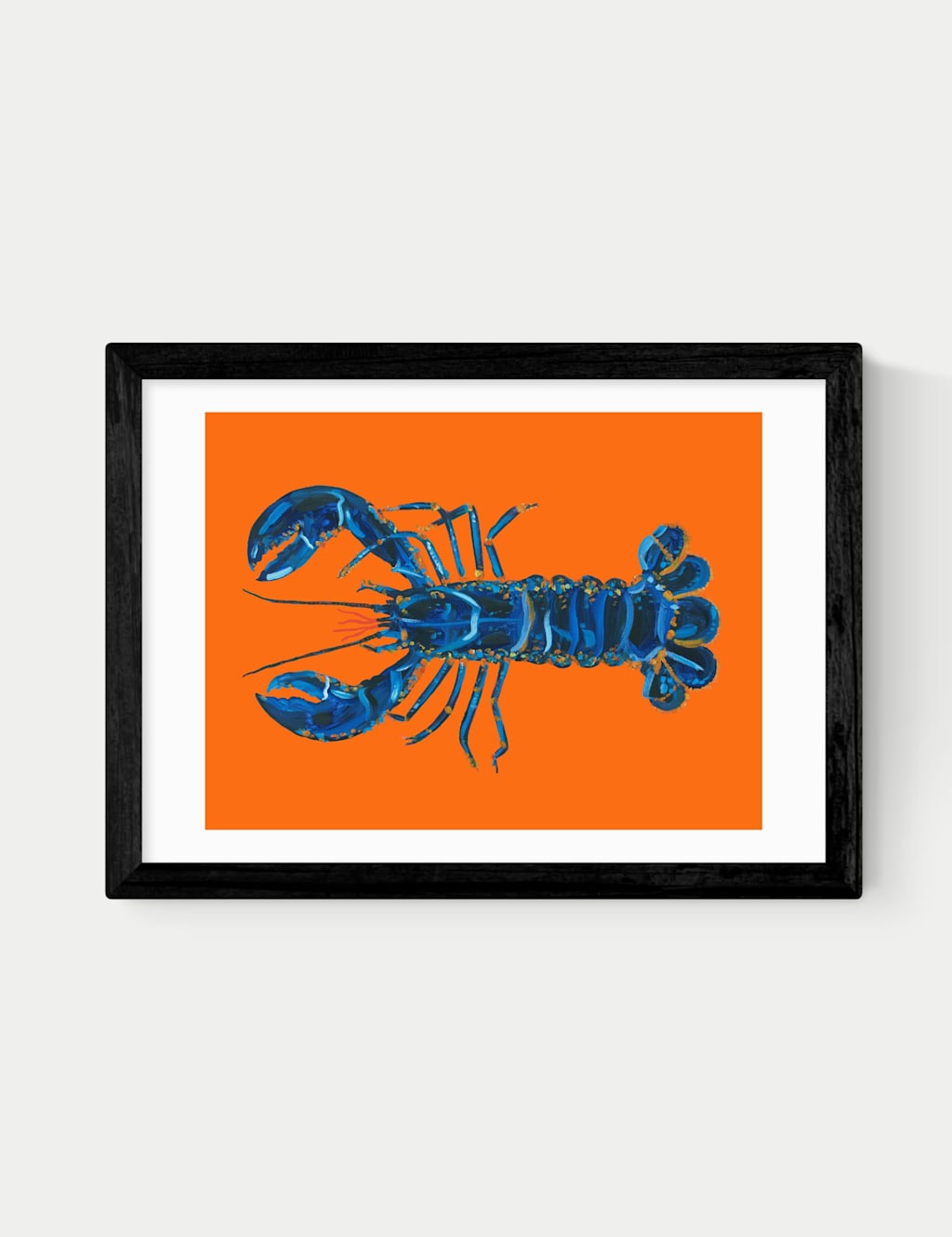 East End Prints Lobster on Orange Framed Art Print Black