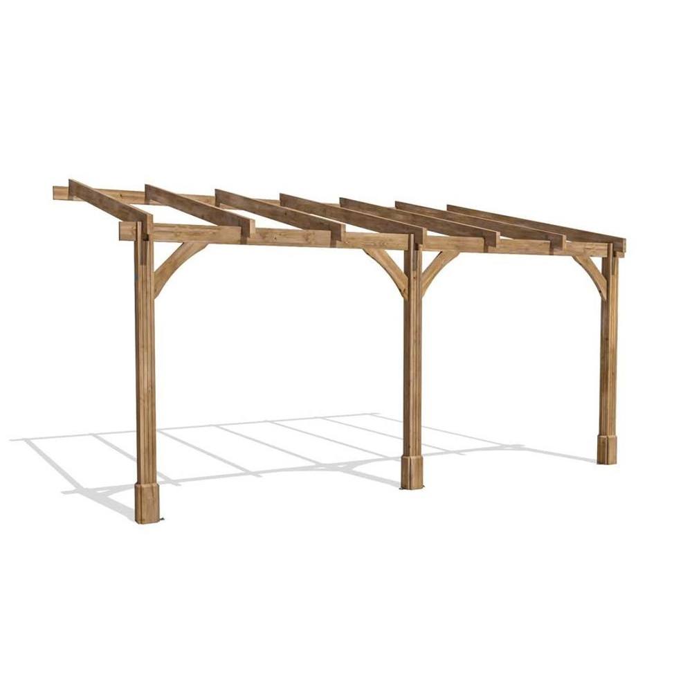 Dunster House Wooden Lean-To Pergola 5m x 3m Wall Mounted, Leviathan in Brown