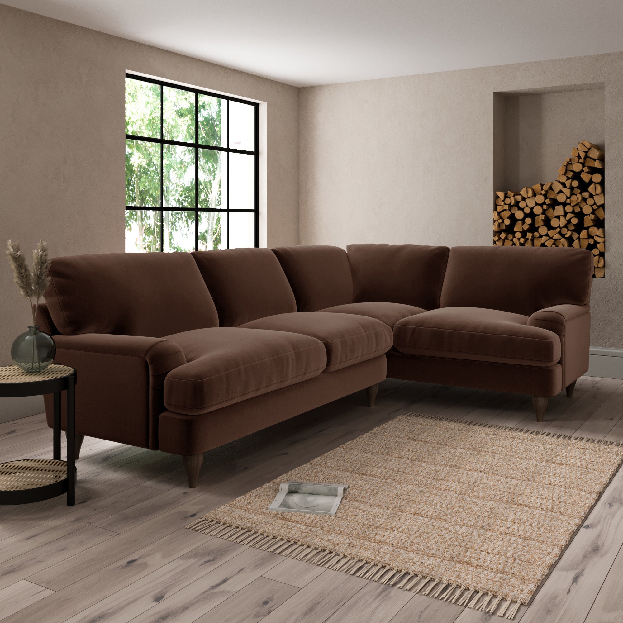 Darwin Luxury Velvet Right Hand Corner Sofa Brown