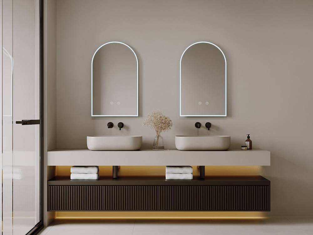 Vente-unique Anti-Fog Arch Bathroom Mirror With Leds - W50 X H80 Cm - ARCADI in Clear