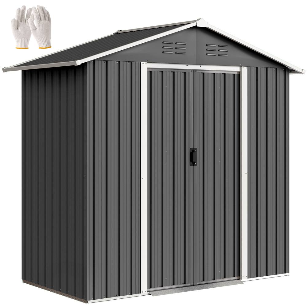 OUTSUNNY 6.5x3.5ft Metal Garden Shed for Garden, Dark Grey 2