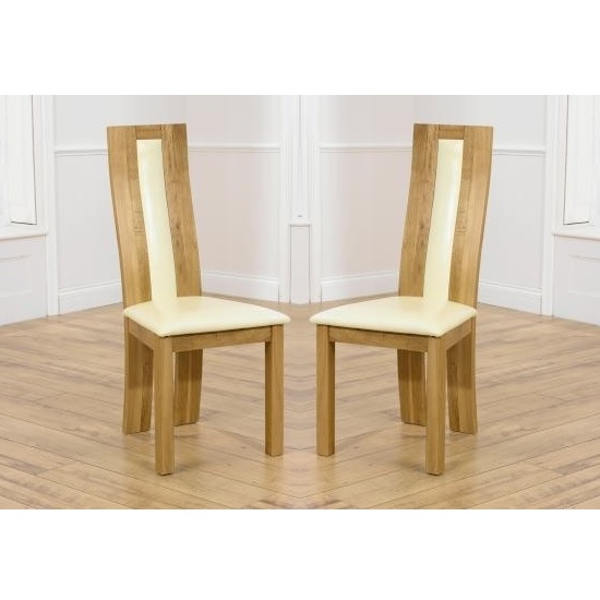 Marila Dining Chair In Cream PU With Solid Oak Frame In A Pair